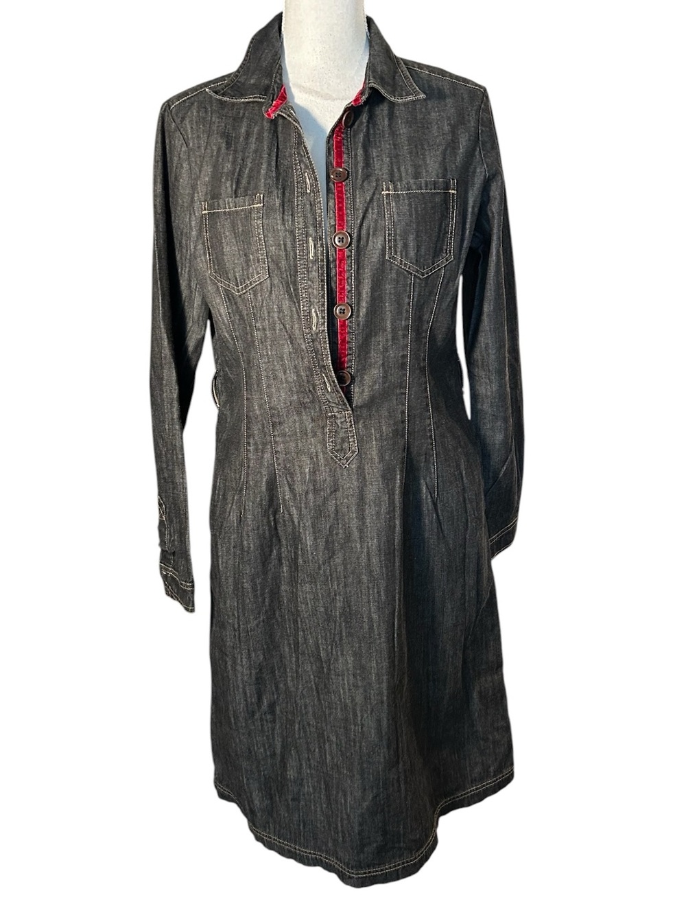 Boden Black Wash Denim Shirt Dress with Buttons